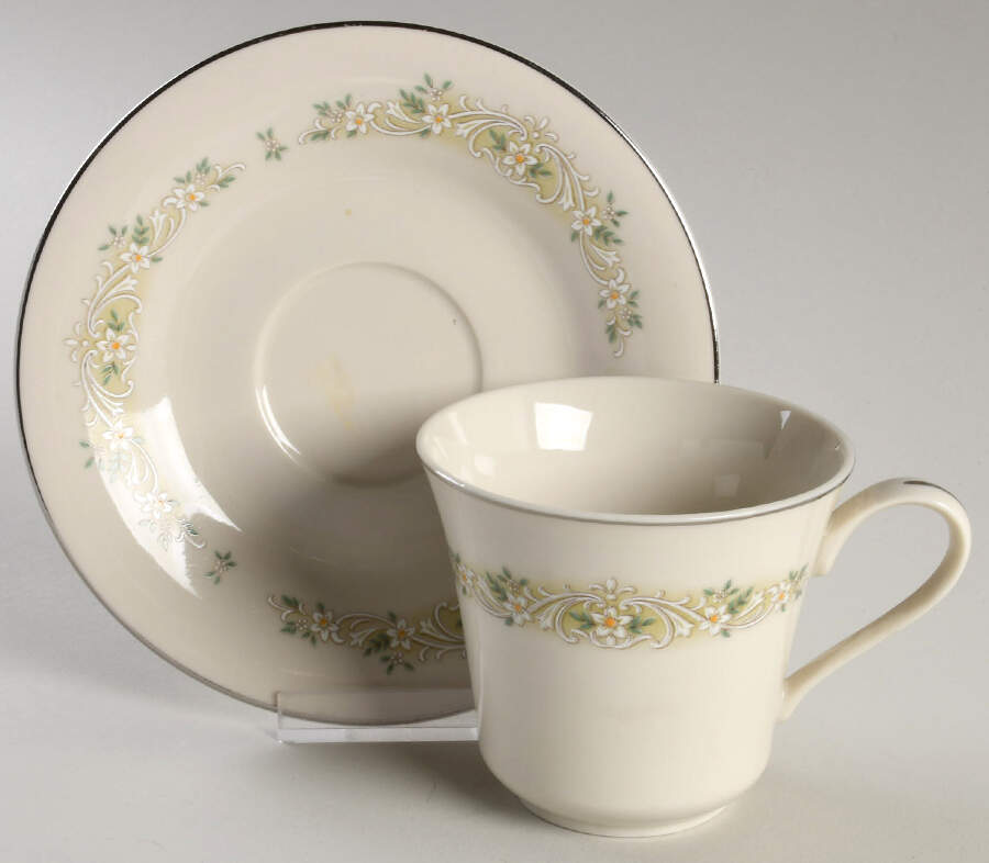 Lotus Footed Cup & Saucer Set by Crest Wood-1