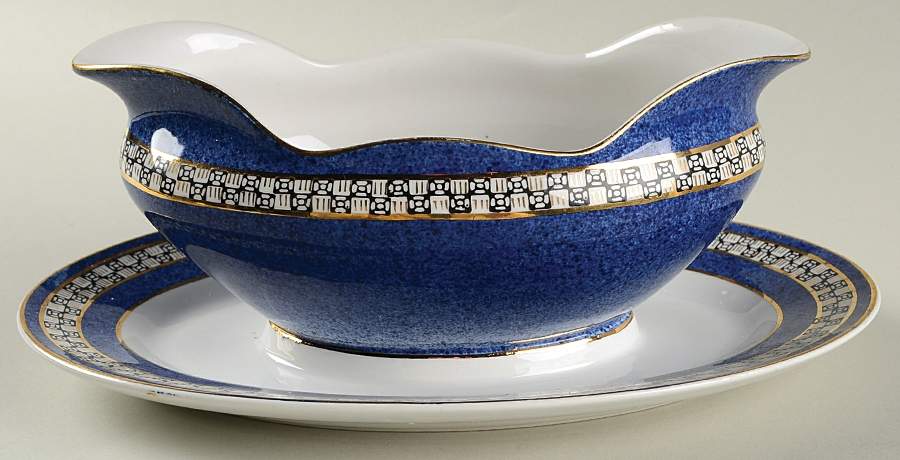 352 Blue Gravy Boat with Attached Underplate by Craftsman (Japan)-1