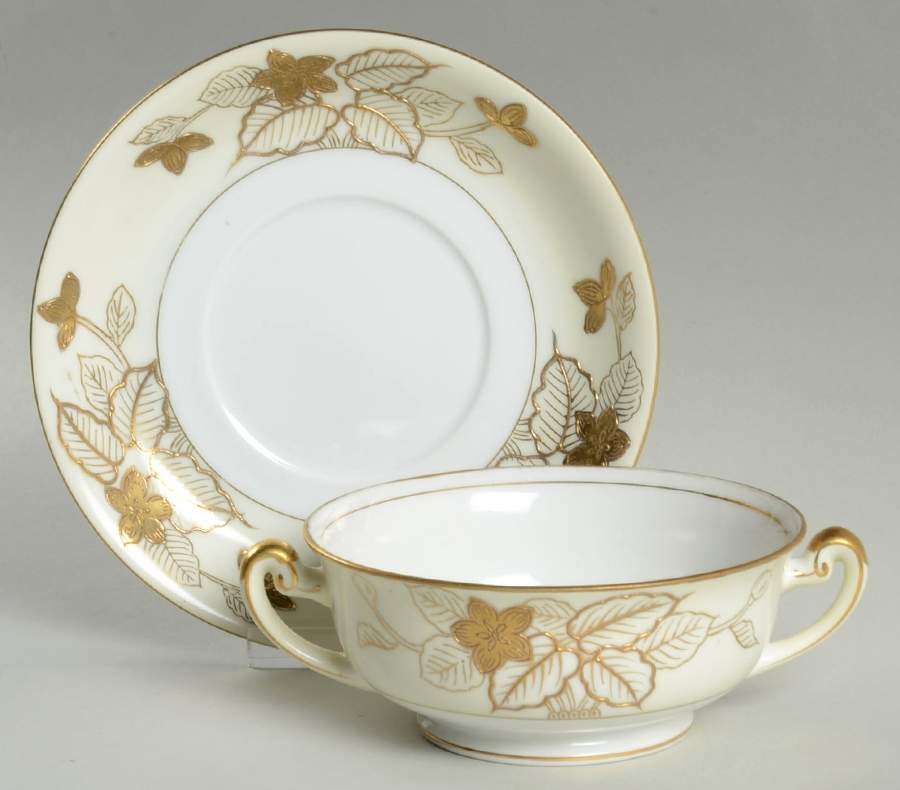 Anniversary Footed Cream Soup Bowl & Saucer Set by Craftsman (Japan)-1