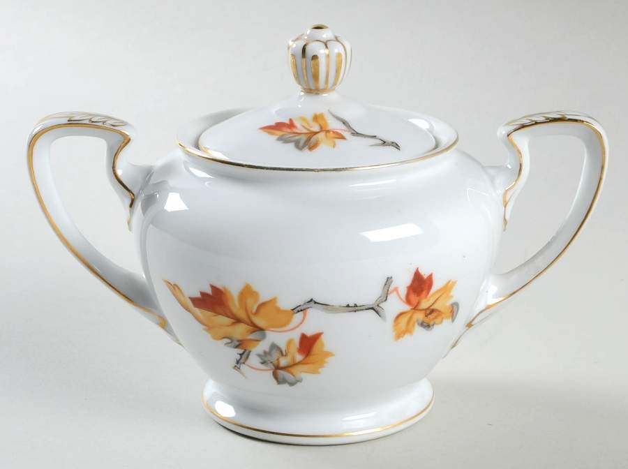 Golden Autumn Sugar Bowl & Lid by Craftsman (Japan)-1