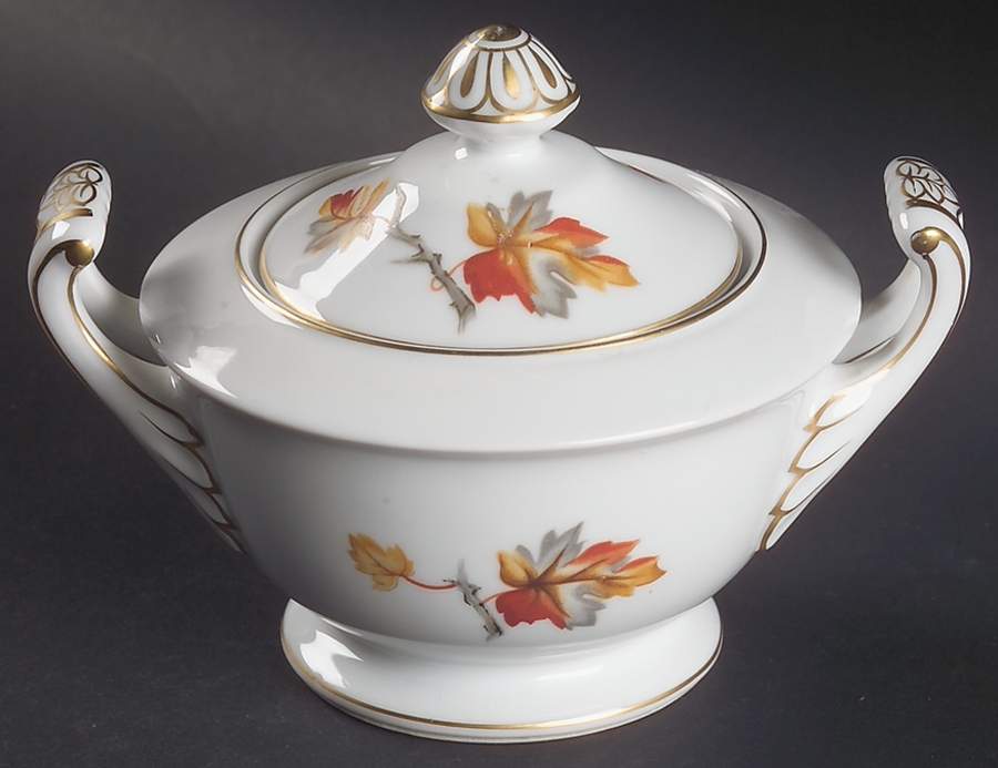 Golden Autumn Sugar Bowl & Lid by Craftsman (Japan)-1