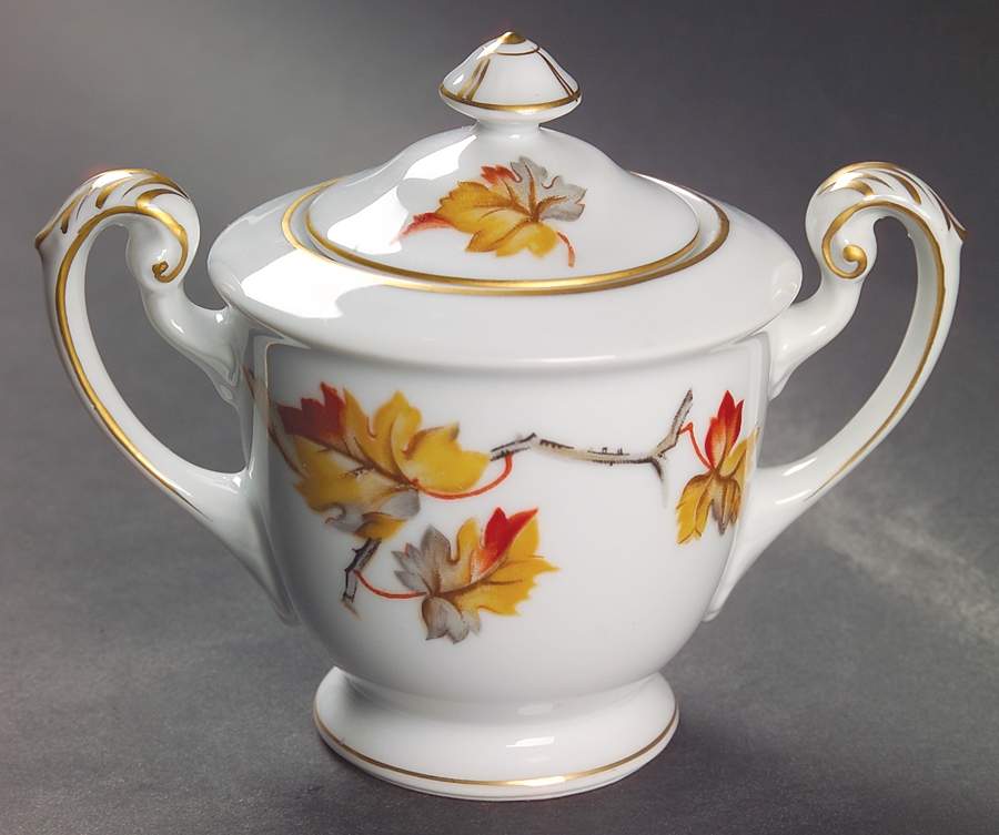 Golden Autumn Sugar Bowl & Lid by Craftsman (Japan)-1
