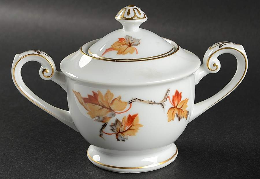 Golden Autumn Sugar Bowl & Lid by Craftsman (Japan)-1