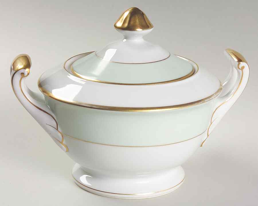Heirloom(Green Rim) Sugar Bowl & Lid by Craftsman (Japan)-1