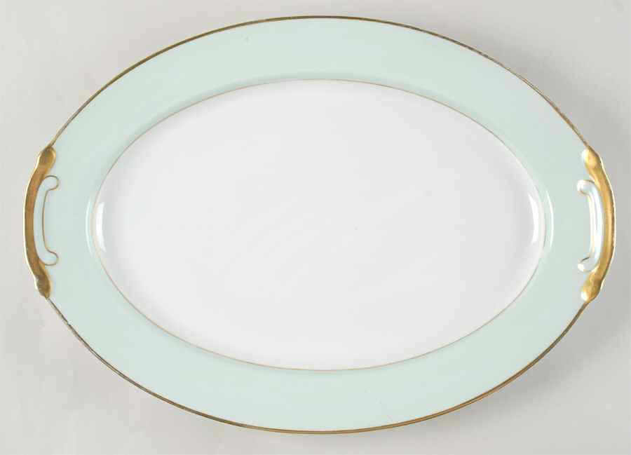 Heirloom(Green Rim) 16" Oval Serving Platter by Craftsman (Japan)-1