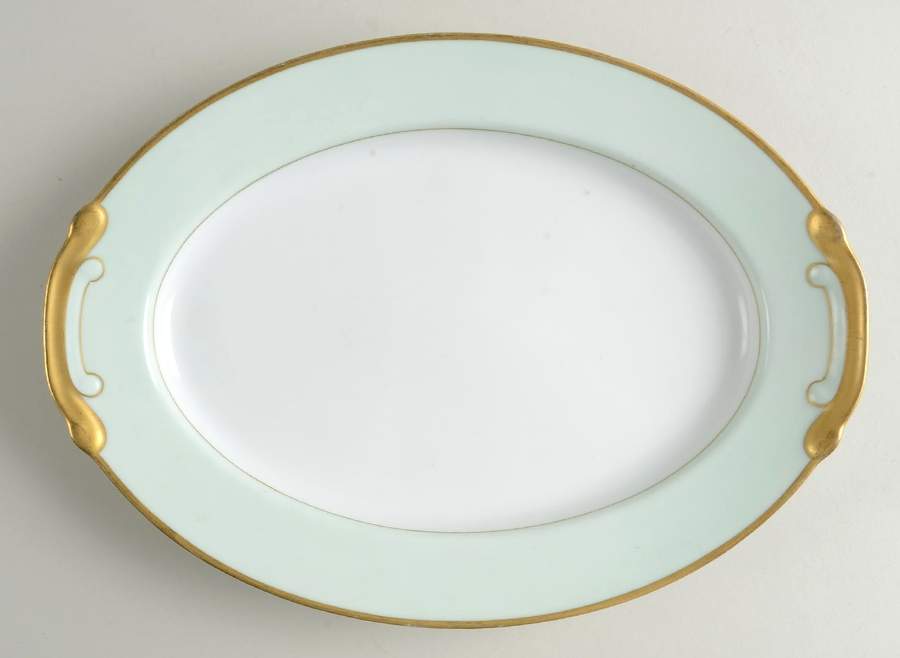 Heirloom(Green Rim) 12" Oval Serving Platter by Craftsman (Japan)-1