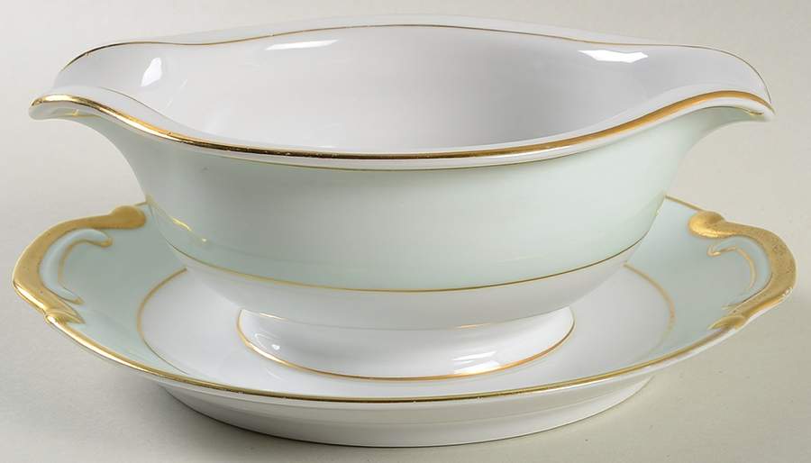 Heirloom(Green Rim) Gravy Boat with Attached Underplate by Craftsman (Japan)-1