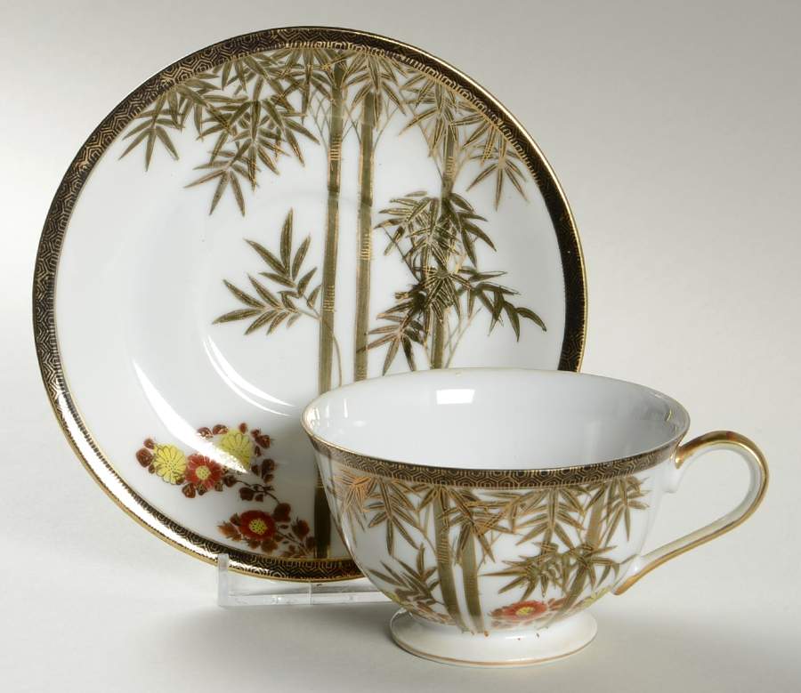Kutani Footed Cup & Saucer Set by Craftsman (Japan)-1