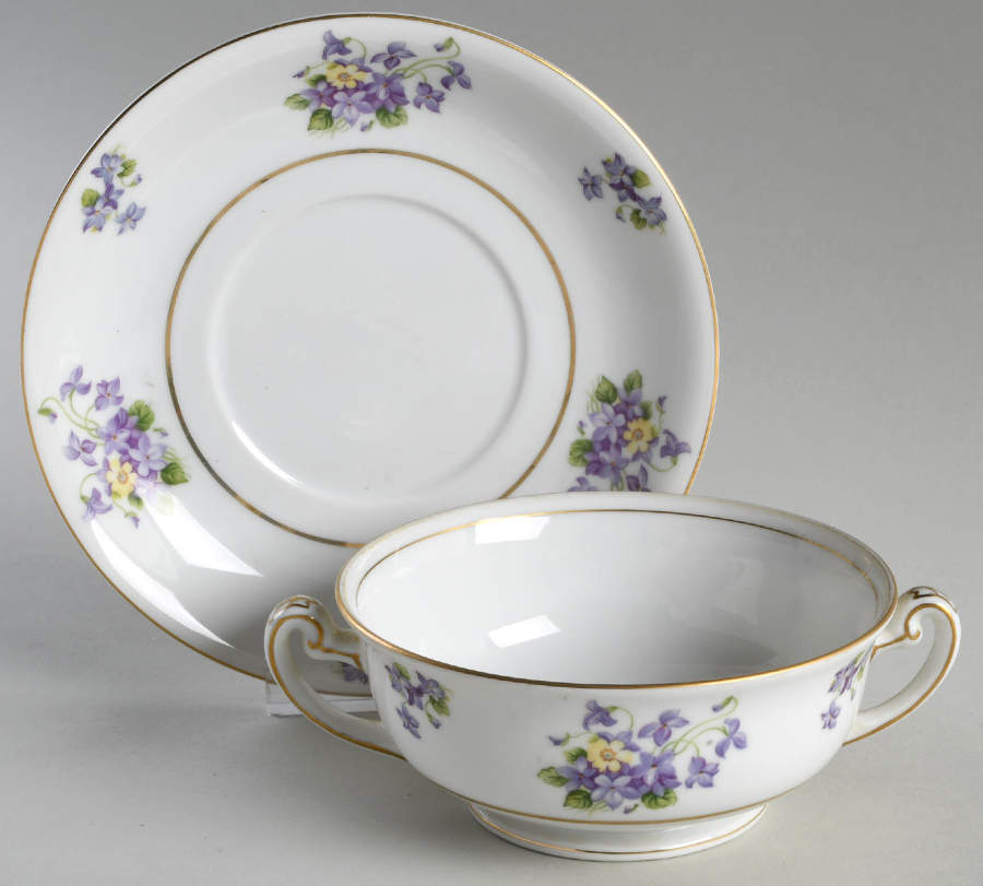 New England Footed Cream Soup Bowl & Saucer Set by Craftsman (Japan)-1