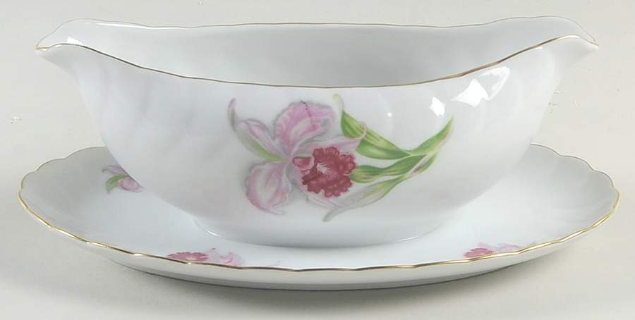 Orchid Gravy Boat with Attached Underplate by Craftsman (Japan)-1