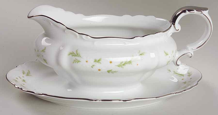 Bridal Wreath Gravy Boat with Attached Underplate by Crown Jewel-1