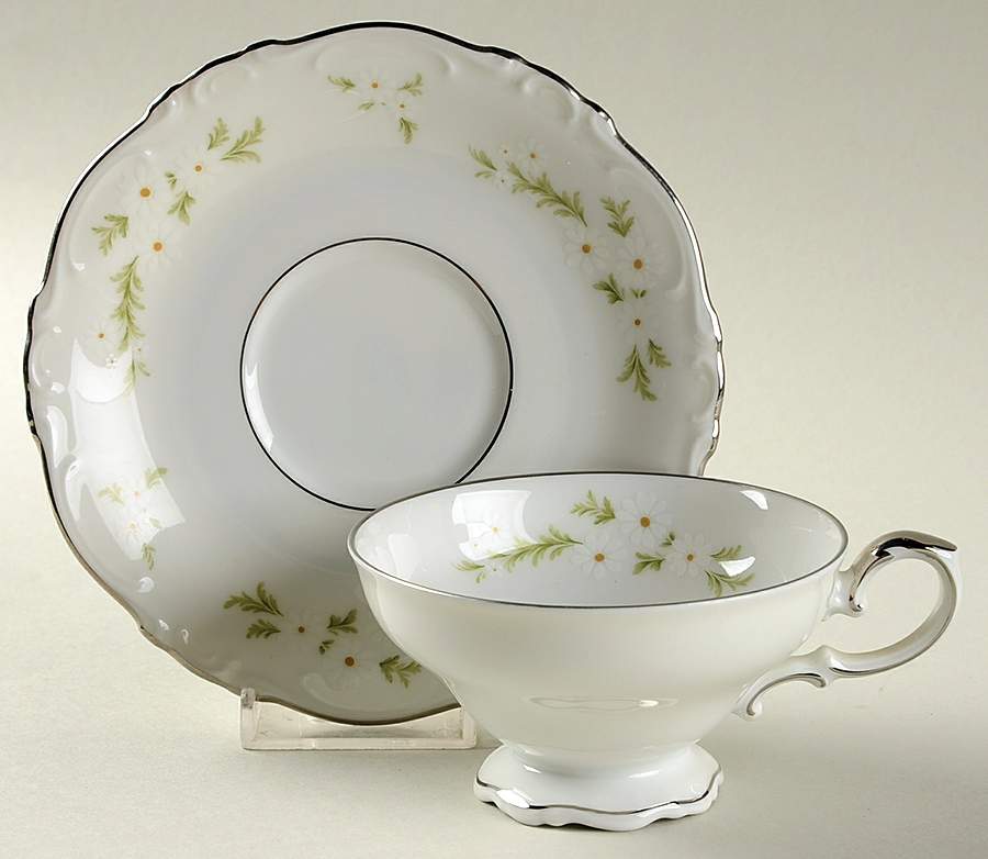 Bridal Wreath Footed Cup & Saucer Set by Crown Jewel-1
