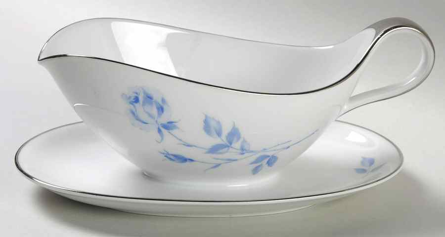 Candlelight Rose Gravy Boat with Attached Underplate by Crown Jewel-1