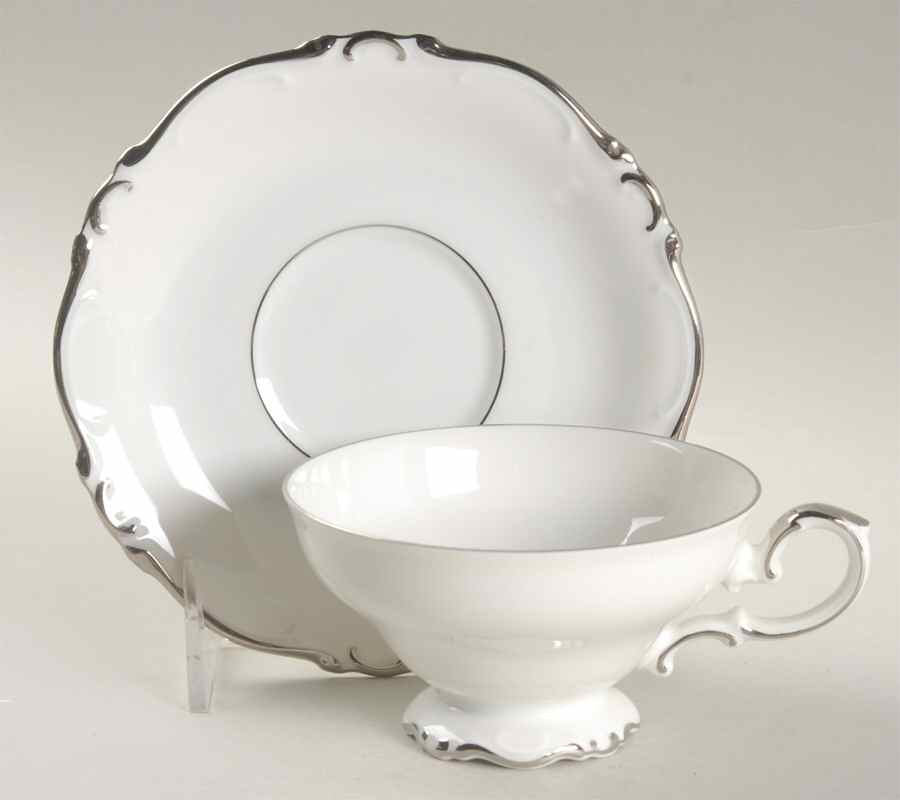 Elegance (Scroll Rim) Footed Cup & Saucer Set by Crown Jewel-1