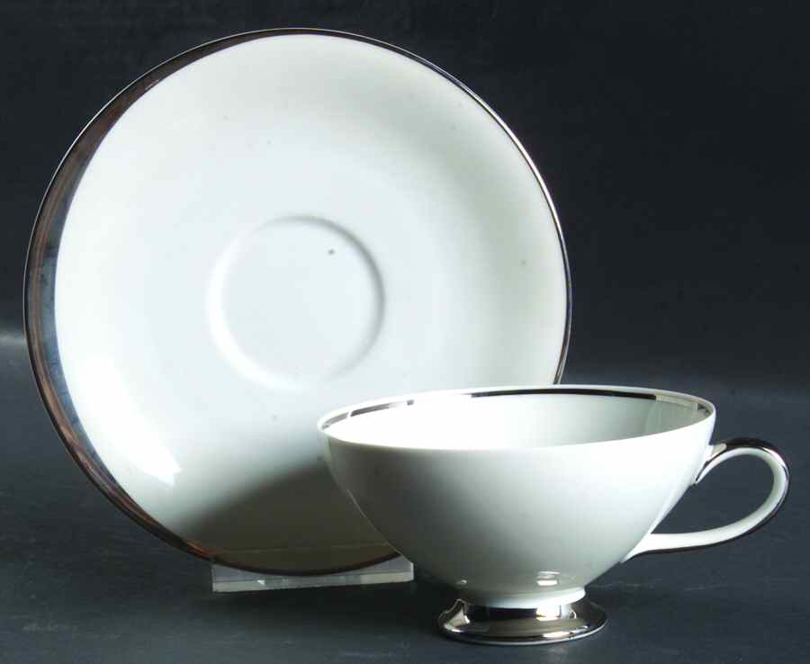 Silver Moon Footed Cup & Saucer Set by Crown Jewel-1