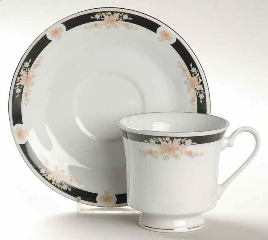 Adriana (Platinum Trim) Footed Cup & Saucer Set by Crown Ming-1