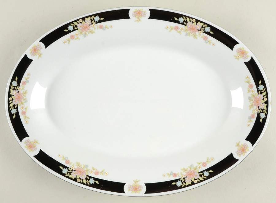 Adriana (Platinum Trim) 14" Oval Serving Platter by Crown Ming-1