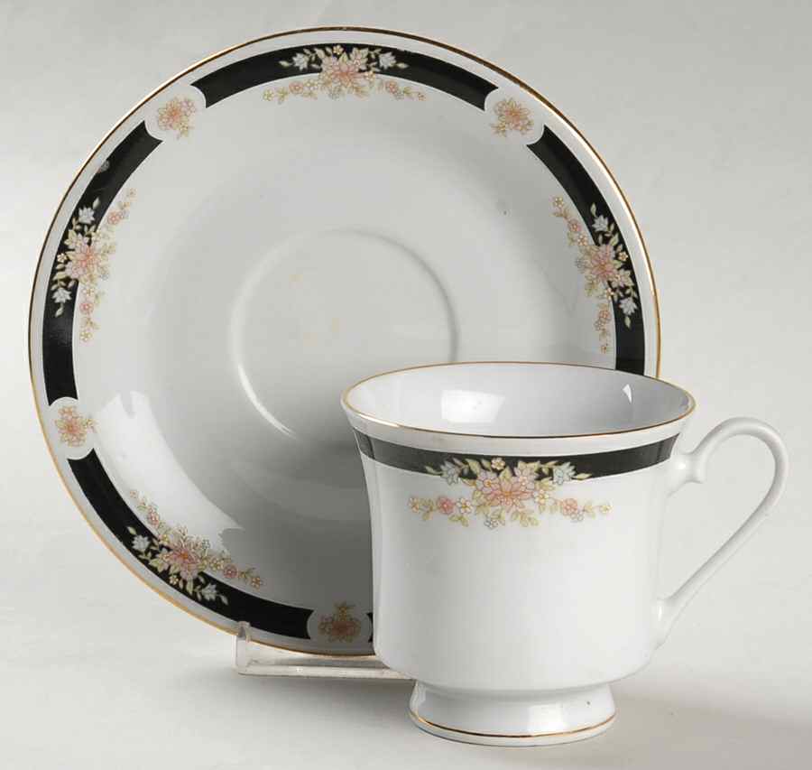 Adriana (Gold Trim) Footed Cup & Saucer Set by Crown Ming-1