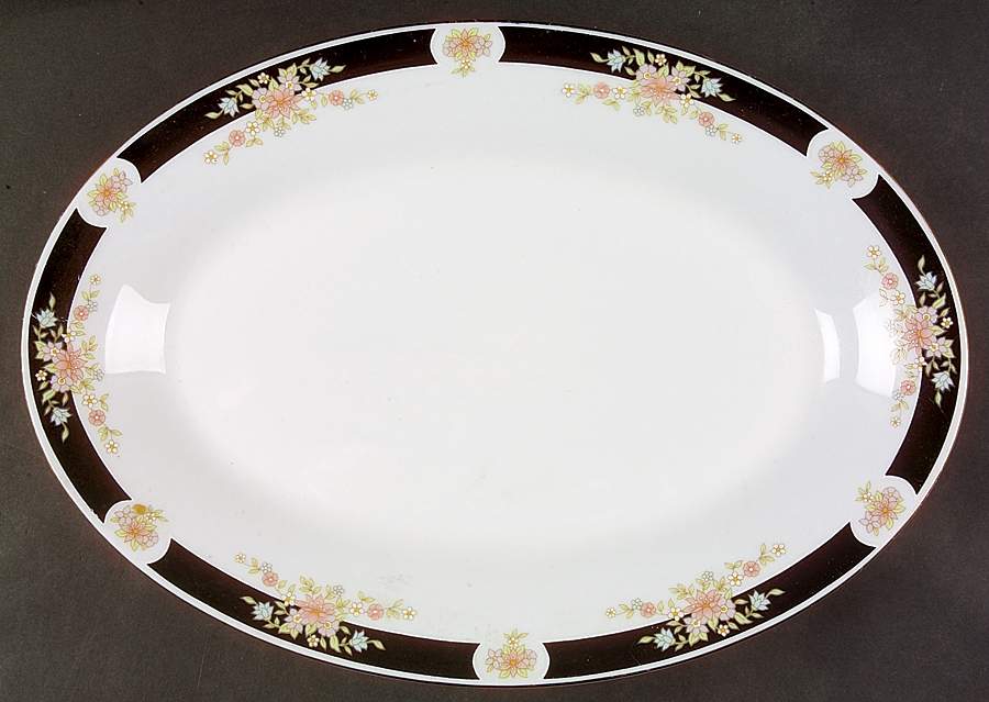 Adriana (Gold Trim) 14" Oval Serving Platter by Crown Ming-1
