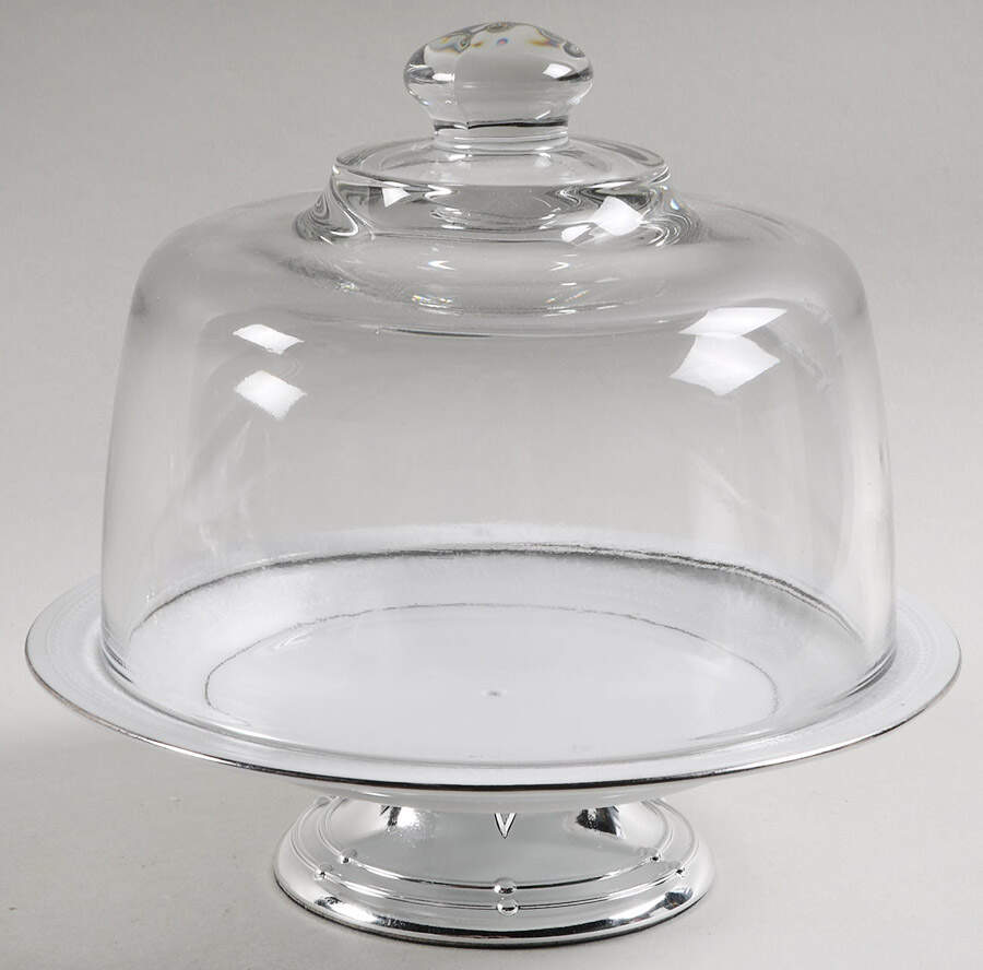 Crochet 6 1/2"-7 1/2" Footed Cheese Plate w/ Glass Dome HC by Crown Ming-1