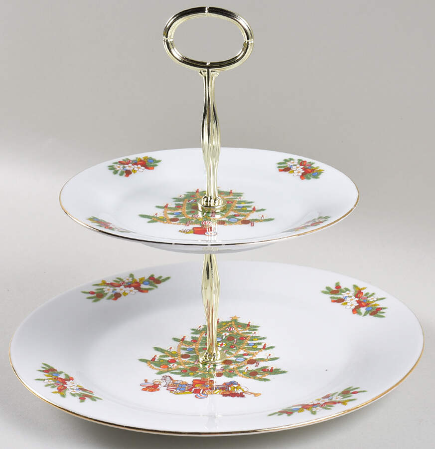 Mistletoe 6 5/8"-10"  2 Tiered Serving Tray (Dp, Sp) HC by Crown Ming-1