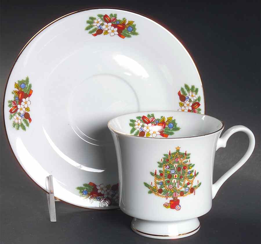 Mistletoe Footed Cup & Saucer Set by Crown Ming-1