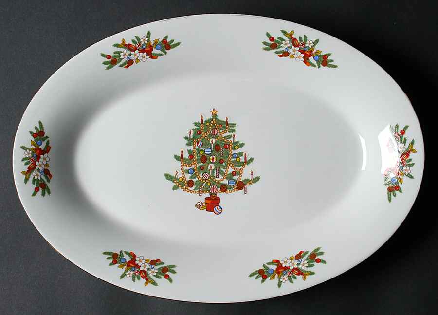 Mistletoe 14" Oval Serving Platter by Crown Ming-1