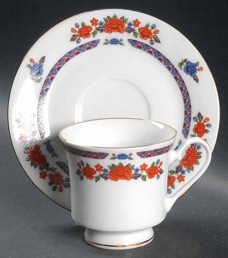 Old Imari Footed Cup & Saucer Set by Crown Ming-1