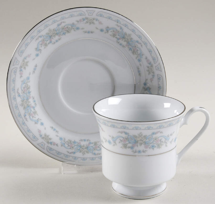 Rose Point Footed Cup & Saucer Set by Crown Ming-1