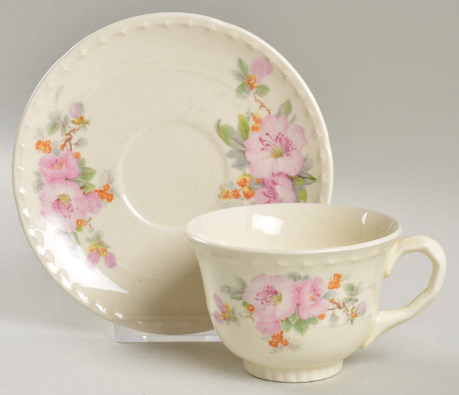 CRO91 Footed Cup & Saucer Set by Crooksville-1