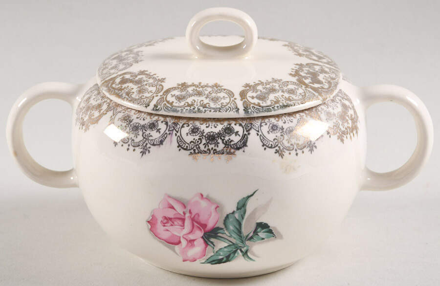 Delmar Rose Sugar Bowl & Lid by Crooksville-1
