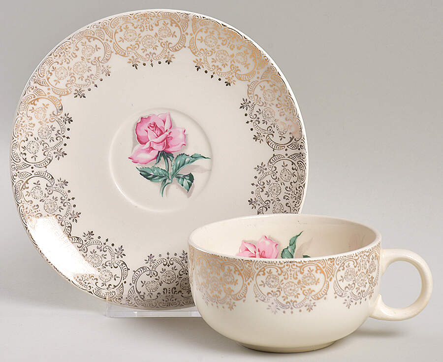 Delmar Rose Flat Cup & Saucer Set by Crooksville-1