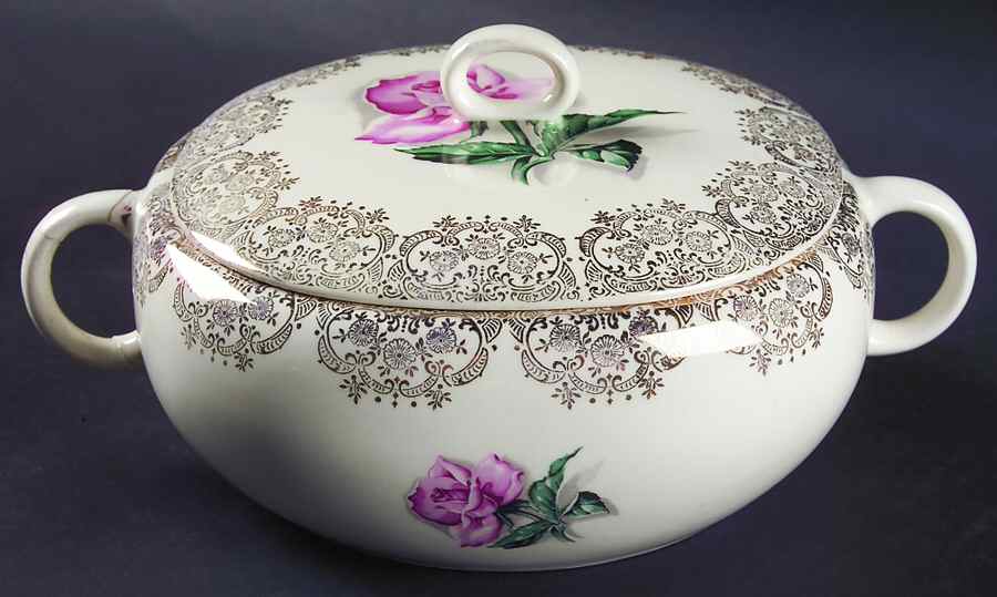 Delmar Rose Round Covered Vegetable by Crooksville-1