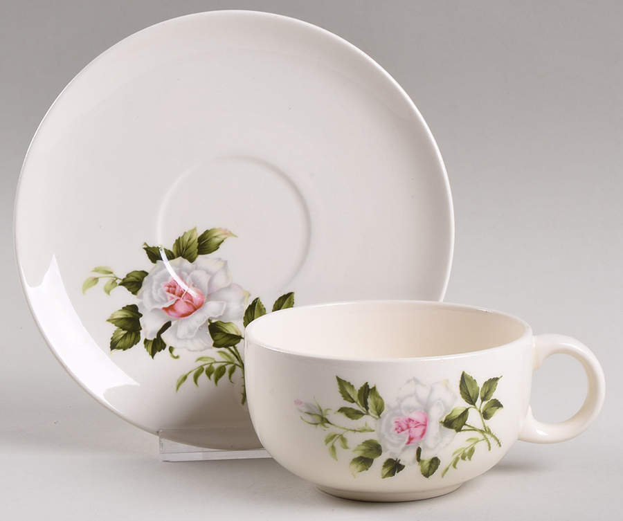 Dinner Rose Flat Cup & Saucer Set by Crooksville-1