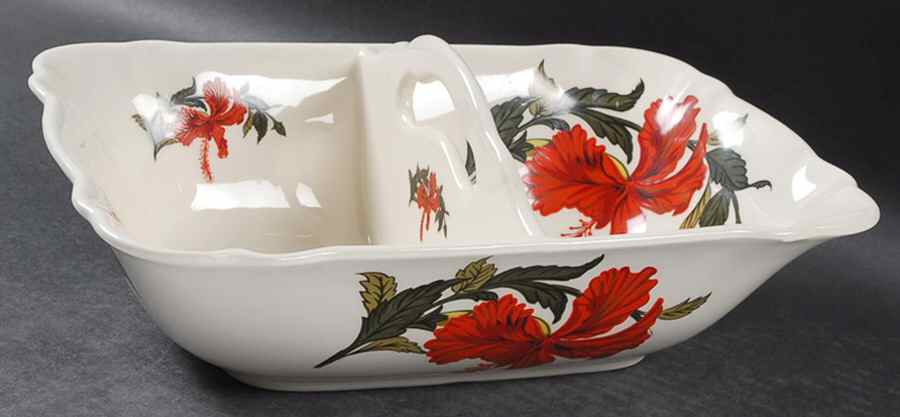 Flamingo Rectangular Divided Vegetable Bowl by Crooksville-1