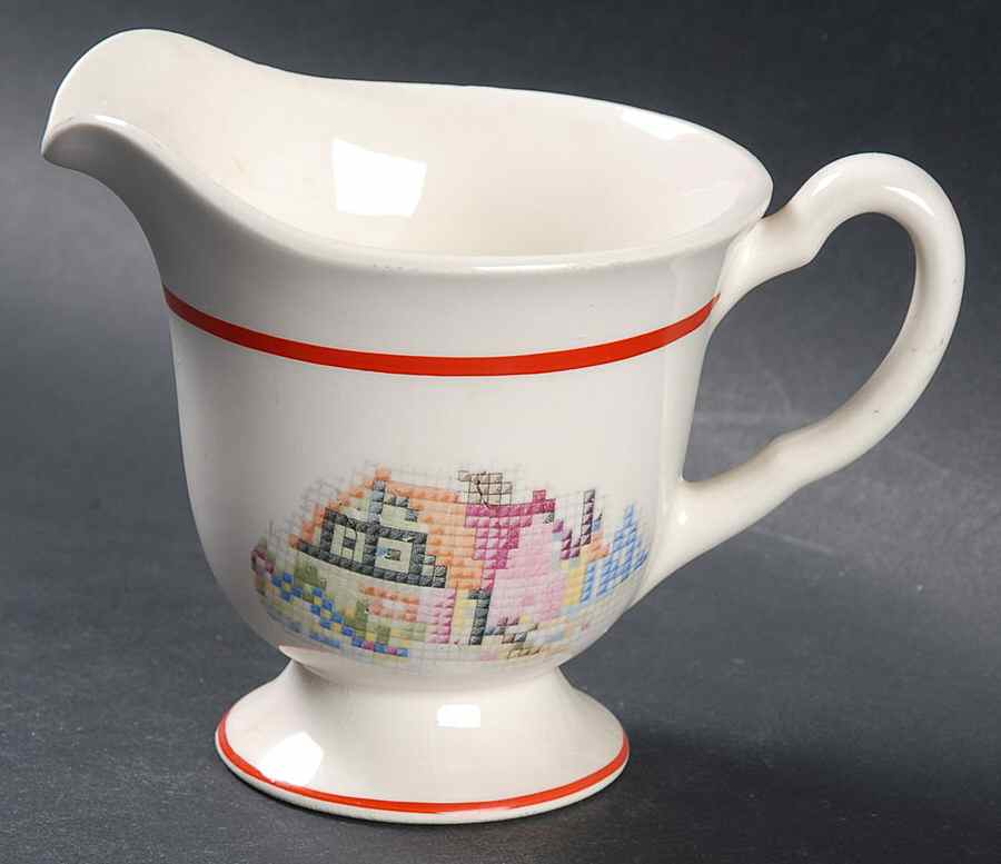 Petit Point House (Red Trim & Verge) Creamer by Crooksville-1