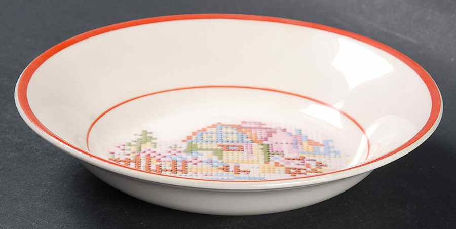 Petit Point House (Red Trim & Verge) Fruit/Dessert (Sauce) Bowl by Crooksville-1