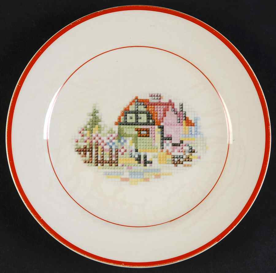 Petit Point House (Red Trim & Verge) Bread & Butter Plate by Crooksville-1
