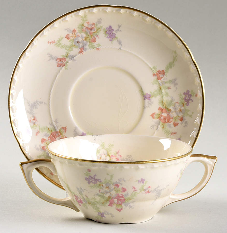 Spring Blossom Flat Cream Soup Bowl & Saucer Set by Crooksville-1