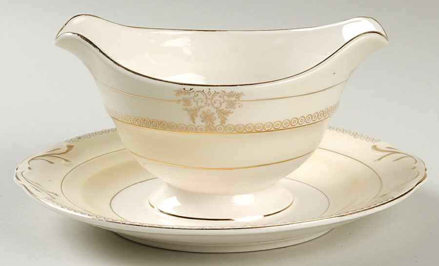10007 Gravy Boat with Attached Underplate by Crown Potteries-1