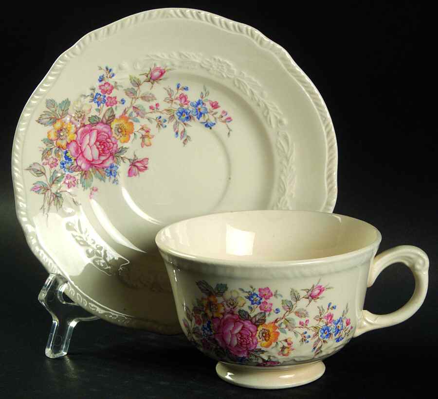 CRP16 Footed Cup & Saucer Set by Crown Potteries-1