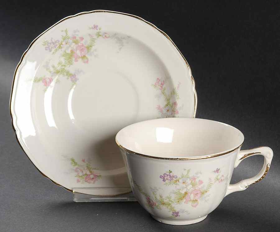 9107 Flat Cup & Saucer Set by Crown Potteries-1
