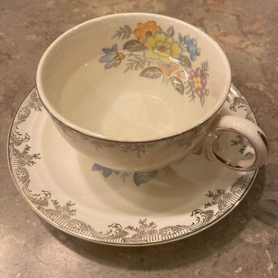 CRP38 Footed Cup & Saucer Set by Crown Potteries-1