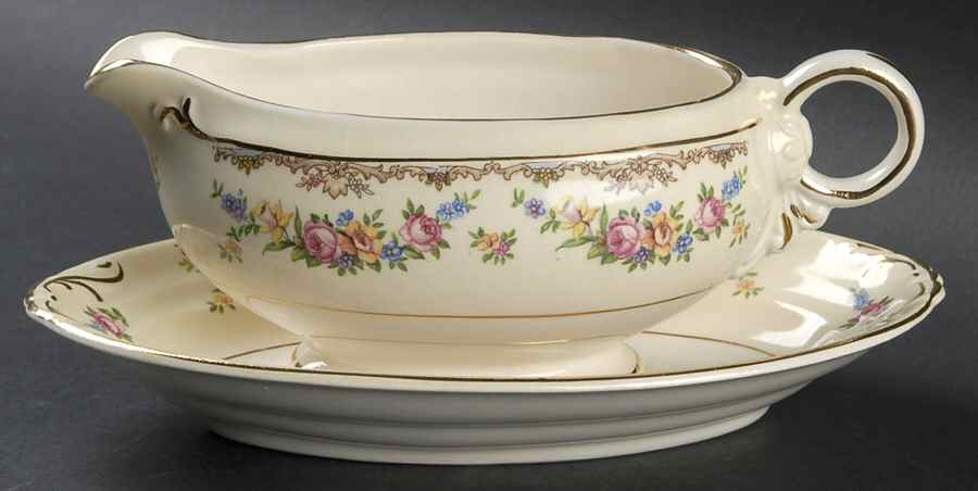 Garland Gravy Boat & Underplate/Relish by Crown Potteries-1