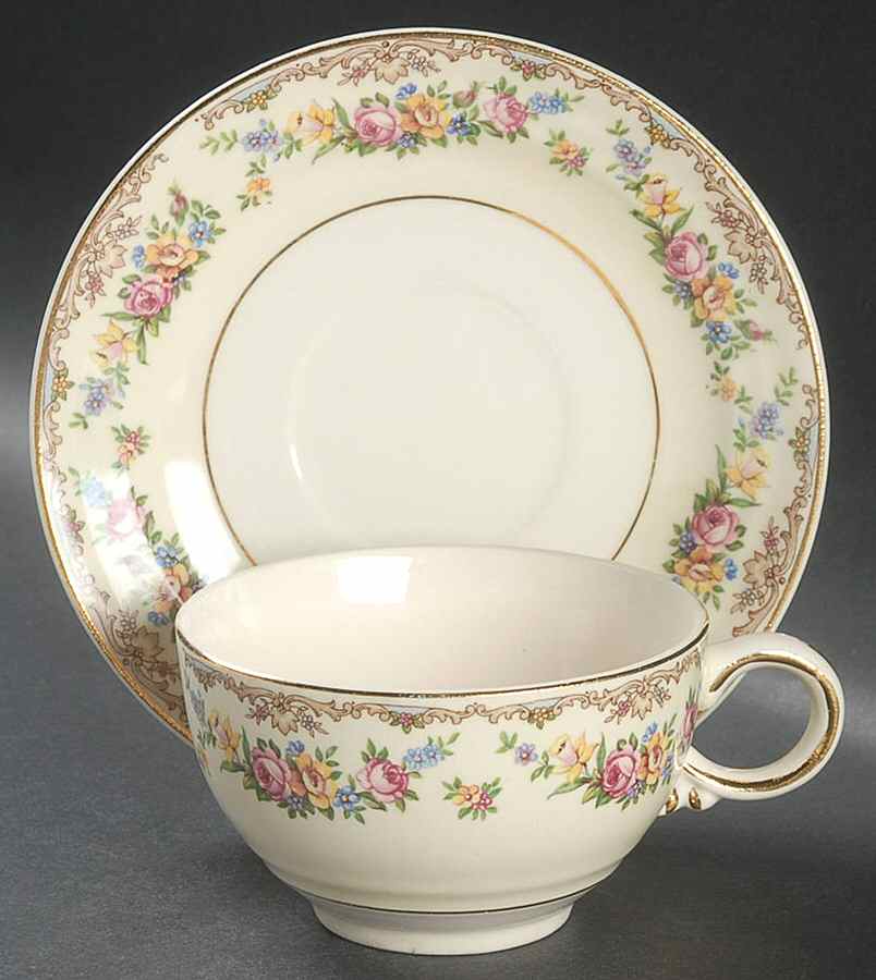 Garland Flat Cup & Saucer Set by Crown Potteries-1