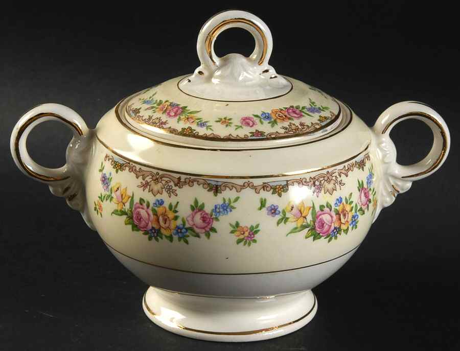 Garland Sugar Bowl & Lid by Crown Potteries-1