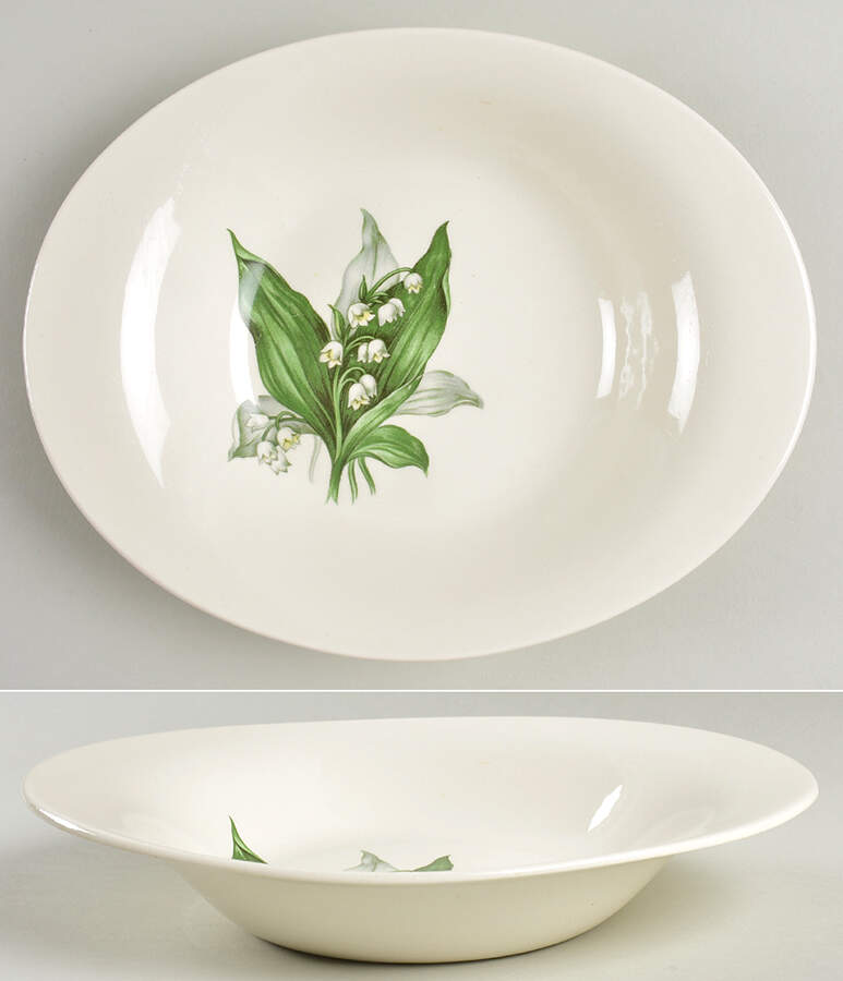 Lily of The Valley 9" Oval Vegetable Bowl by Crown Potteries-1