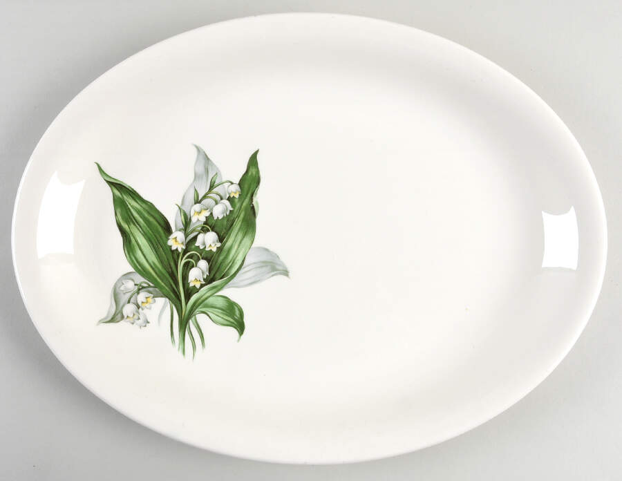 Lily of The Valley 13" Oval Serving Platter by Crown Potteries-1