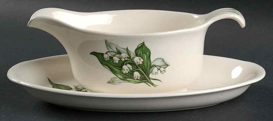 Lily of The Valley Gravy Boat & Underplate/Relish by Crown Potteries-1