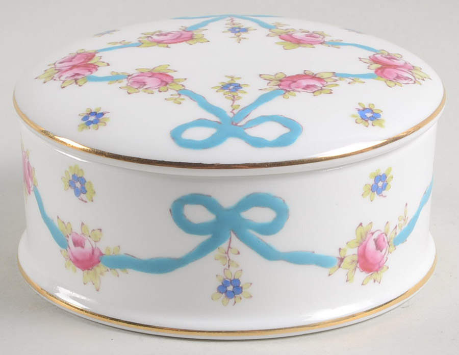 Blue Bow 4" Round Box & Lid by Crown Staffordshire-1
